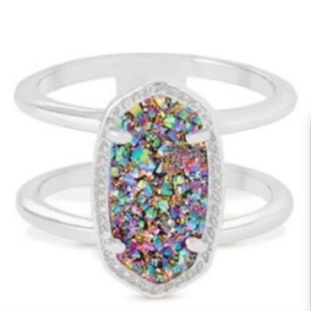 NWT Kendra Scott | Drusy Rainbow & Silver Elyse Ring Sz 6
